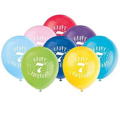 Fun ''Happy 7th Bday'' 12" Latex , 8 pieces - English Edition