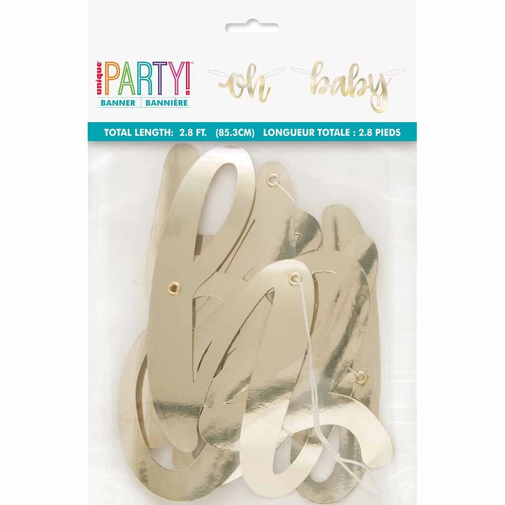 "Oh Baby" Gold Foil Script Banner 2.8 ft - English Edition
