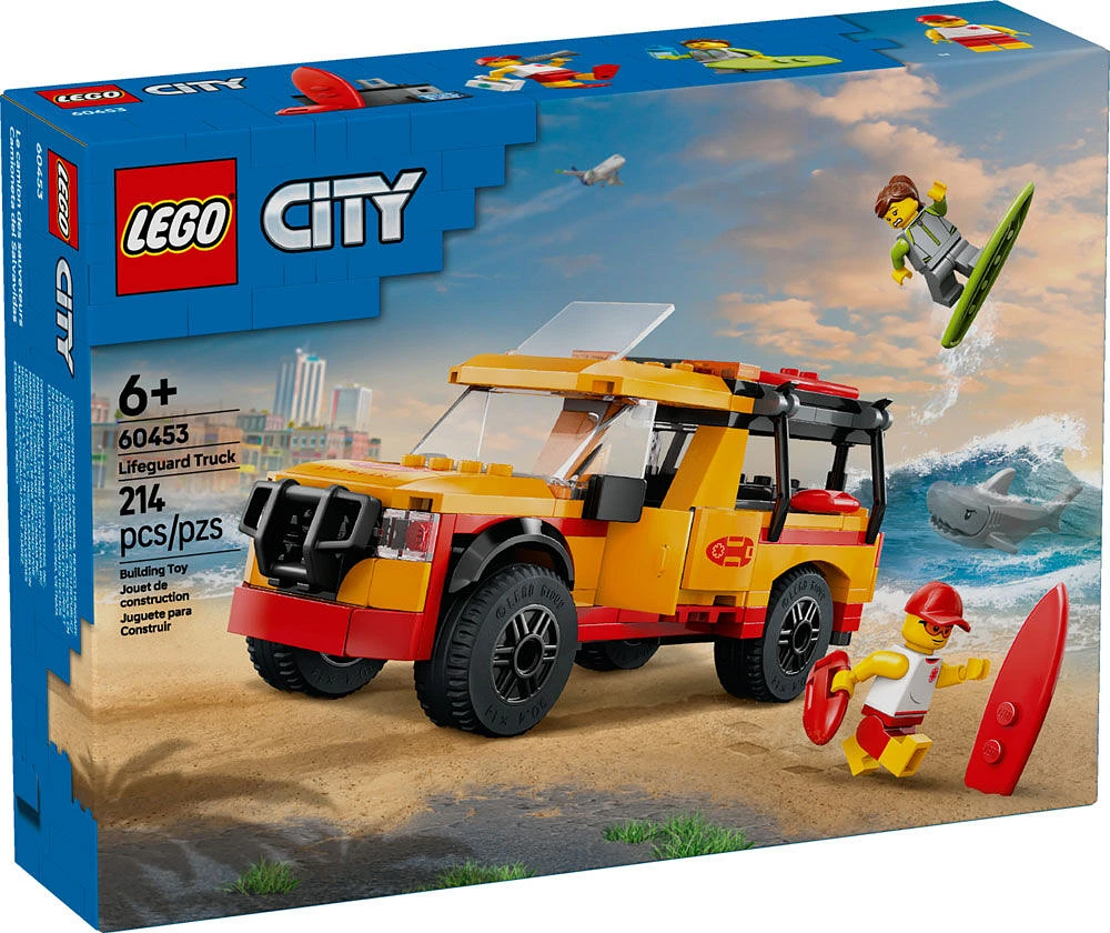 LEGO City Lifeguard Beach Rescue Truck Toy - Includes 2 Minifigures, Shark Toy - Gift for Kids - 60453