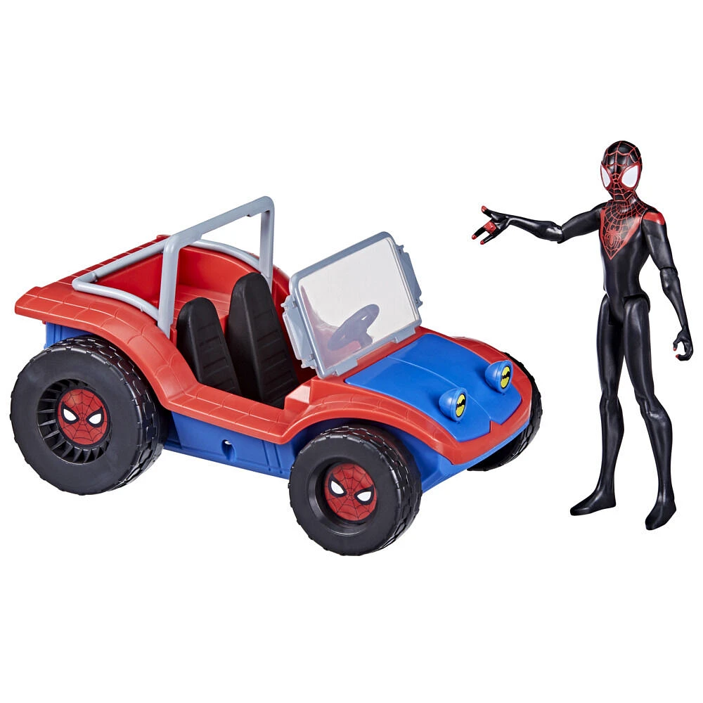 Marvel Spider-Man, Spider-Mobile, véhicule avec figurine Miles Morales à l'échelle de 15 cm, jouets Marvel pour enfants