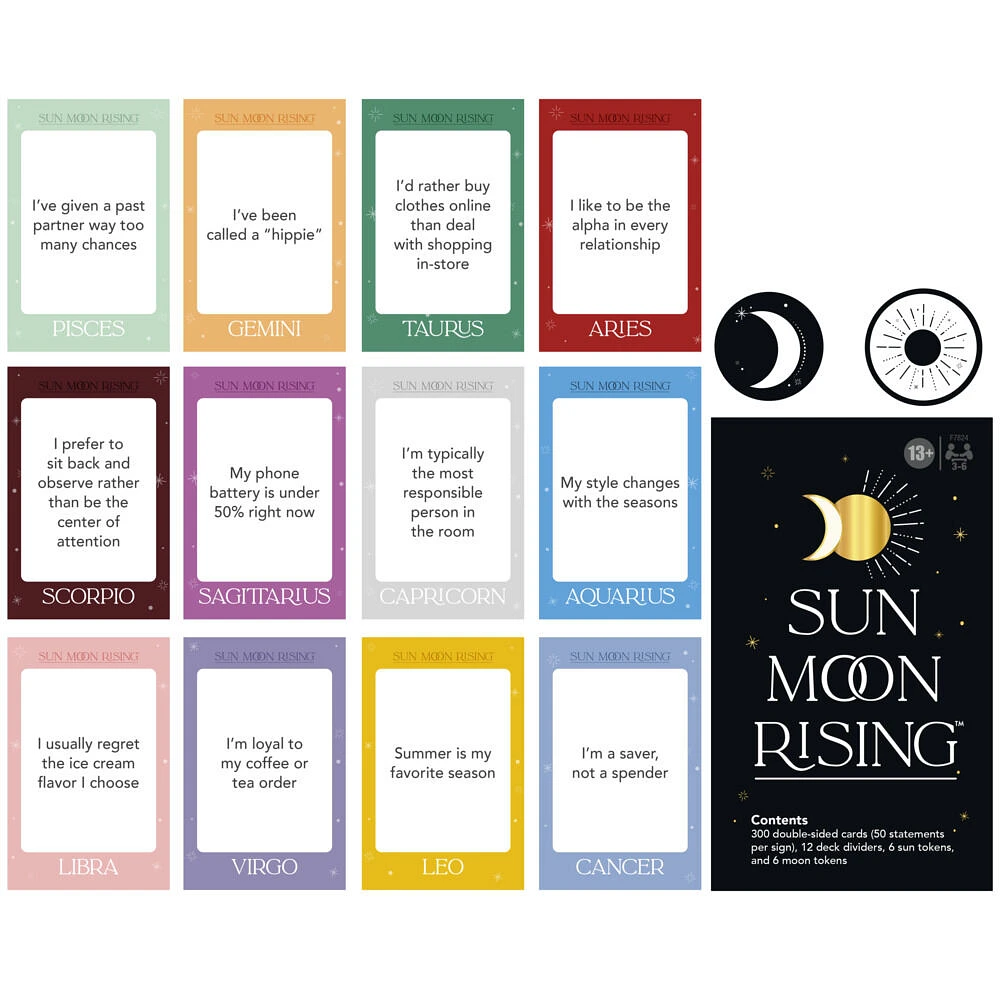 Sun Moon Rising Game, Astrology-Themed Party Card Game for Adults and Teens, Adult Card Games for 3-6 Players