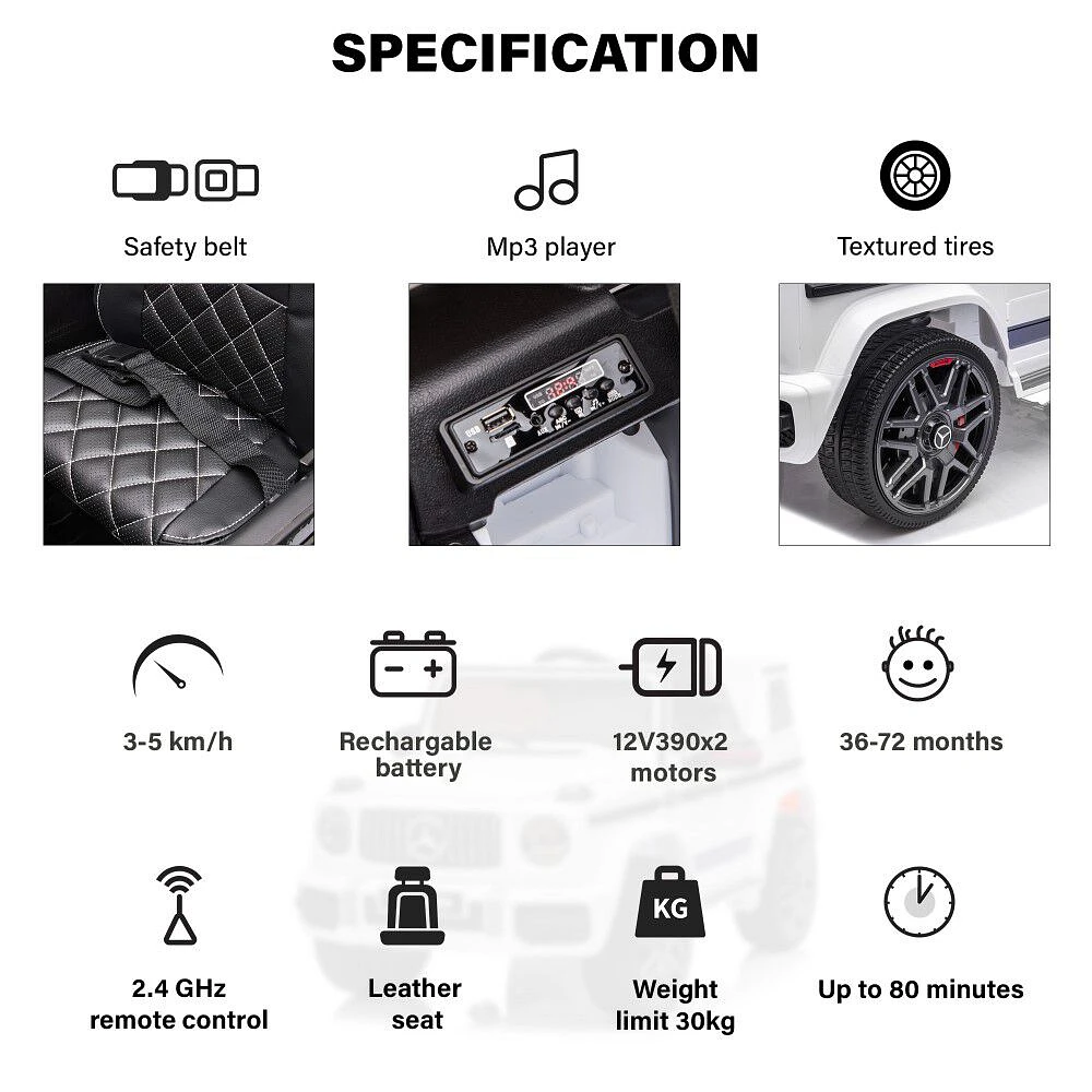 Voltz Toys Mercedes-Benz AMG G63 avec télécommande, blanc
