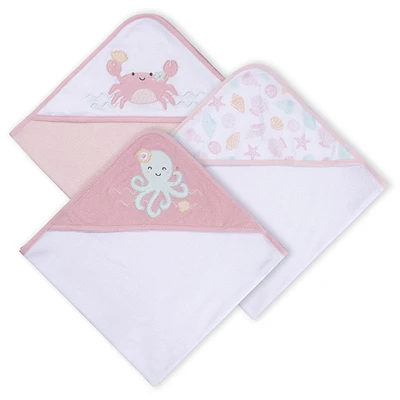 Koala Baby - Pink Octopus Kint Hooded Towel - 3 Pack