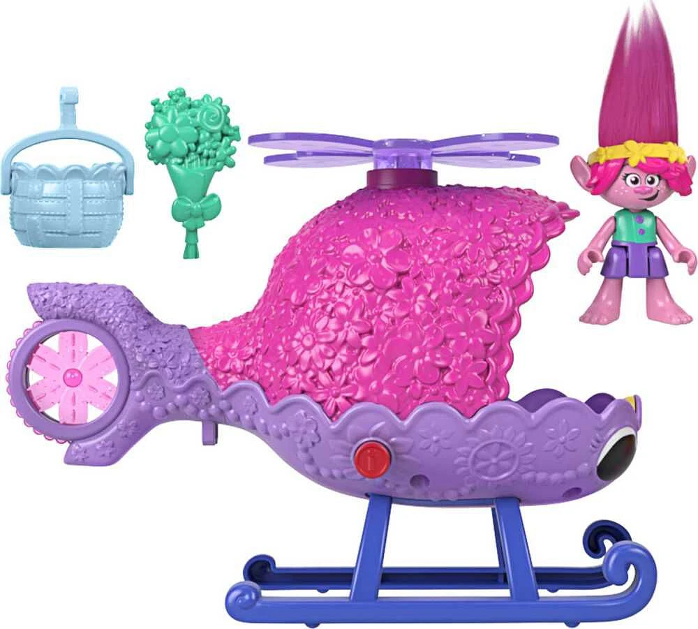 Imaginext DreamWorks Trolls Poppy Figure and Toy Helicopter for Preschool Pretend Play, 4 Pieces - R Exclusive