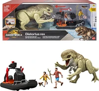 Jurassic World Rebirth Storypack with Raft, Distortus Rex, Adult, Child & Aquilops, Island Escape