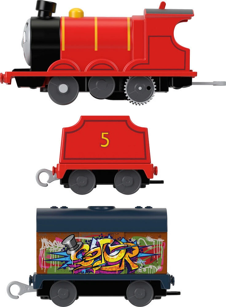 Thomas & Friends Graffiti James Motorized Toy Train Engine with Tender & Cargo Car for Kids