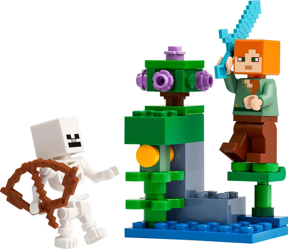 LEGO Minecraft The Lush Cave Fight - Includes Alex and Skeleton Minifigures - Travel Toy for Kids - 30705