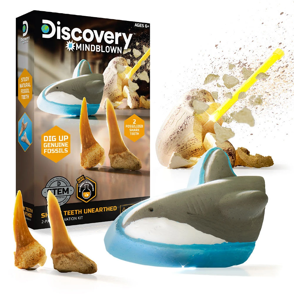 Discovery #MINDBLOWN Kit d'excavation de dents de requin déterrées, lot de 2