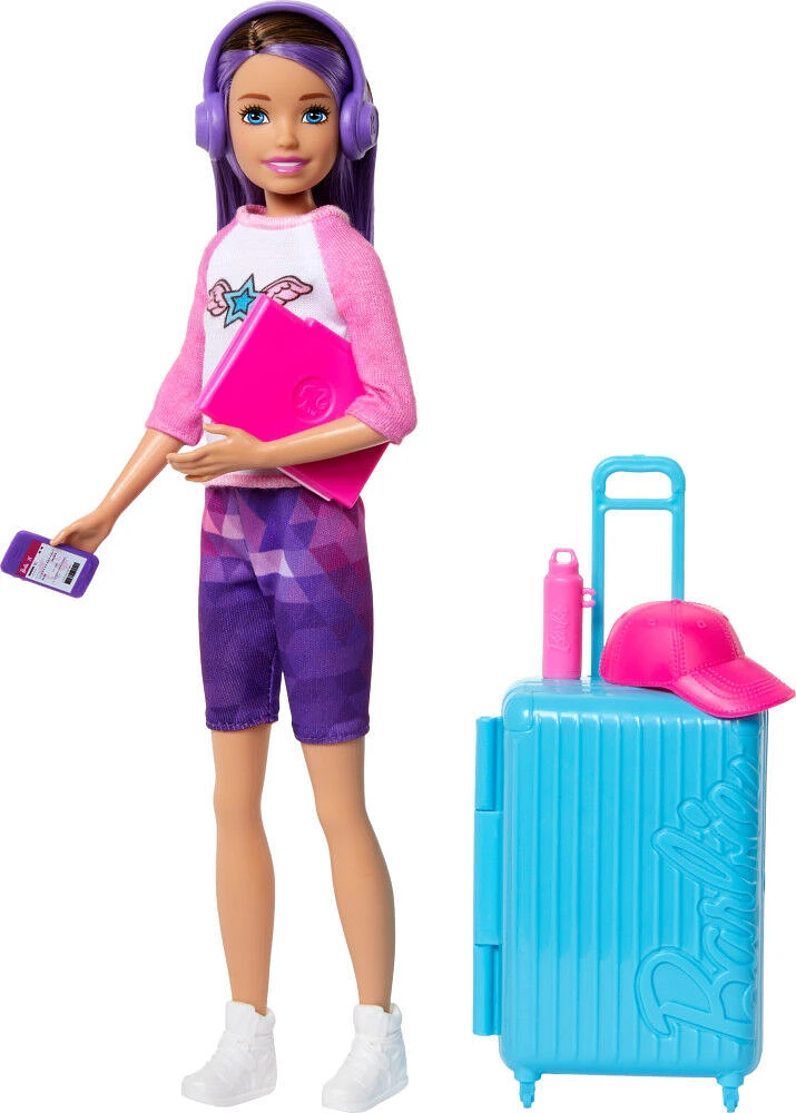 Barbie Skipper Doll & 1 Accessories, Travel Set with Luggage, Sticker Sheet & More