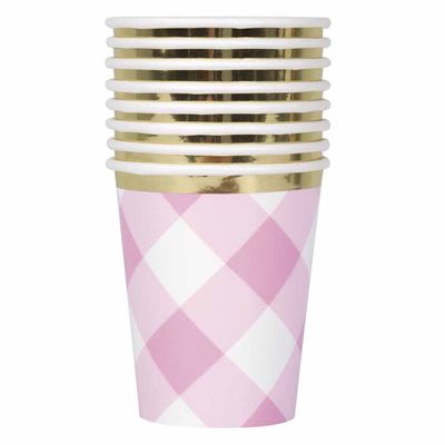 Gingham 1st Bday 9oz Paper Cups 8 pieces