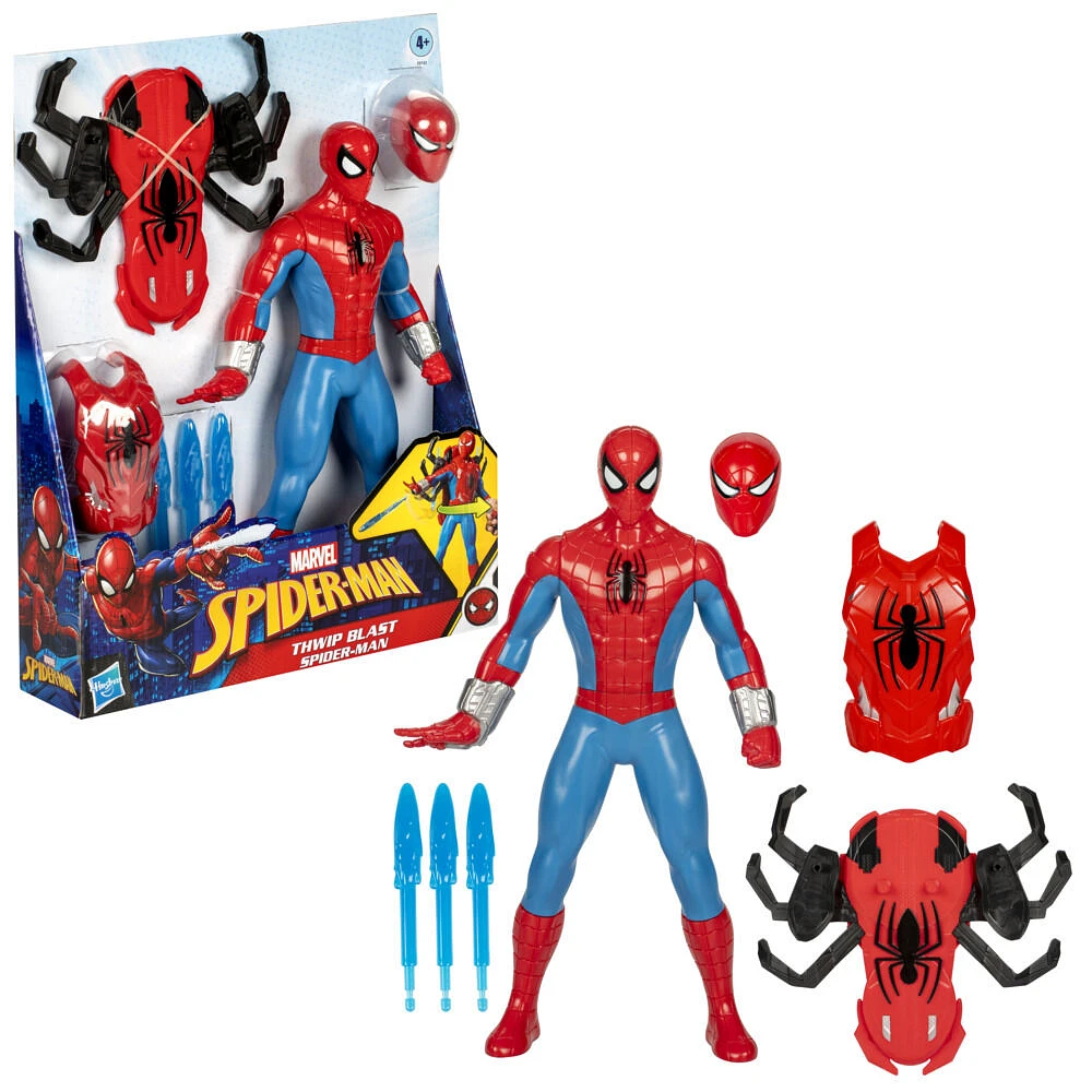 Marvel Spider-Man, figurine Thwip Blast Spider-Man de 28 cm avec accessoires