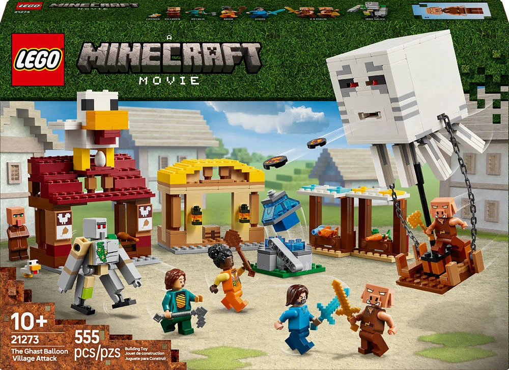 LEGO Minecraft L'attaque du village en ballon Ghast, Jouet avec figurine de Golem, Cadeau de jeu vidéo pour enfants 21273