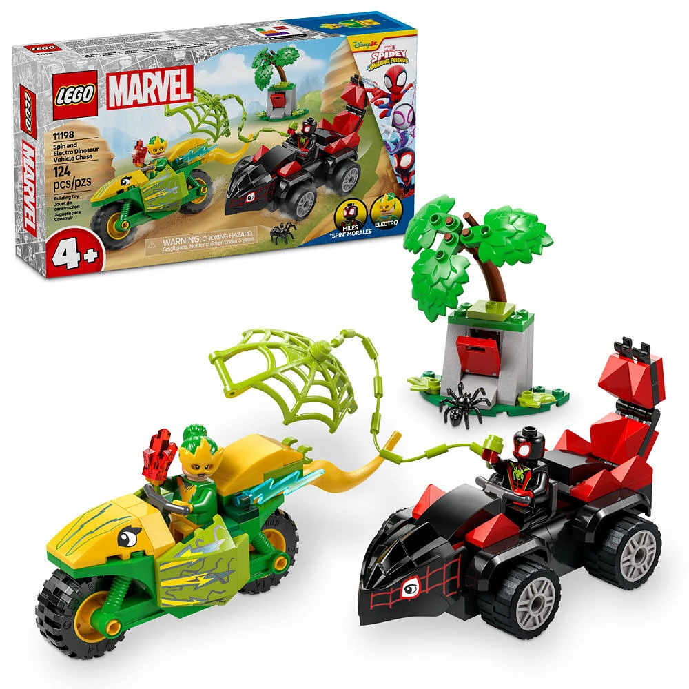 Ensemble de construction LEGO Marvel Spidey et ses amis extraordinaires La poursuite en dino-véhicules de Spin et Electro 11198