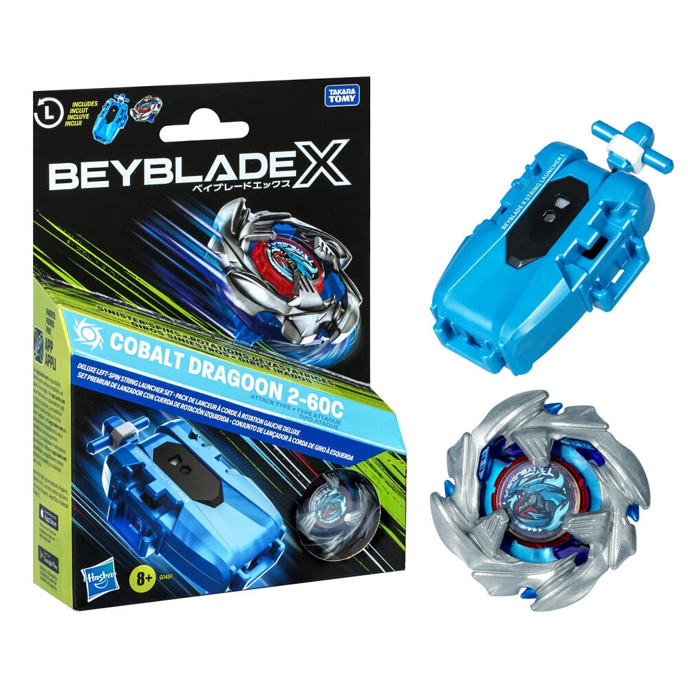 Beyblade X Cobalt Dragoon 2-60C Deluxe Left-Spin String Launcher Set