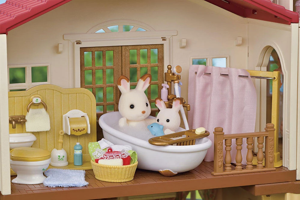 Calico Critters Maison de campagne au toit rouge, maison de poupée avec figurines, meubles et accessoires