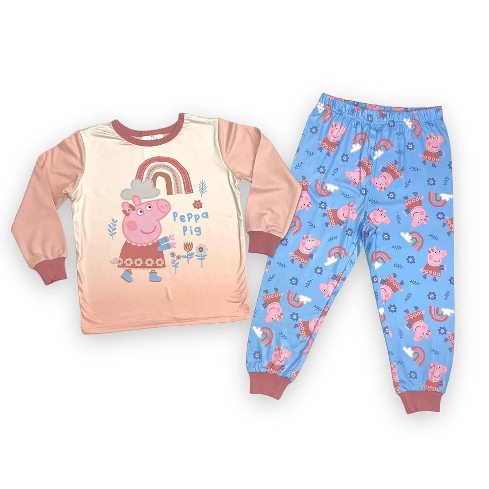Ensemble Pyjama 2 Pièces Peppa Pig Haut Et Pantalon à Manches Longues Rose/Bleu