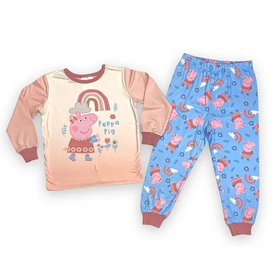 Ensemble Pyjama 2 Pièces Peppa Pig Haut Et Pantalon à Manches Longues Rose/Bleu