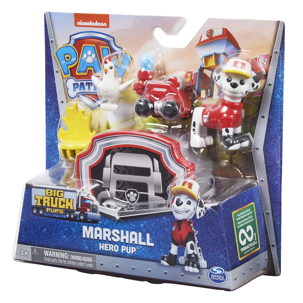 PAW Patrol, Big Truck Pups Marshall Action Figure with Clip-on Rescue Drone, Command Center Pod and Animal Friend