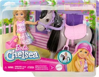 Barbie Chelsea Doll & Horse Toy Set, Includes Helmet Accessory, Doll Bends at Knees to "Ride" Pony