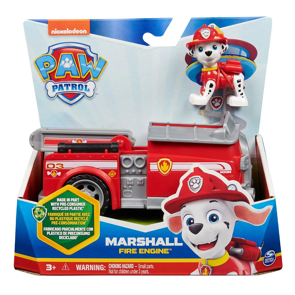 PAW Patrol, Marshall Fire Engine, Camion avec figurine articulée à collectionner, jouets respectueux de la planète