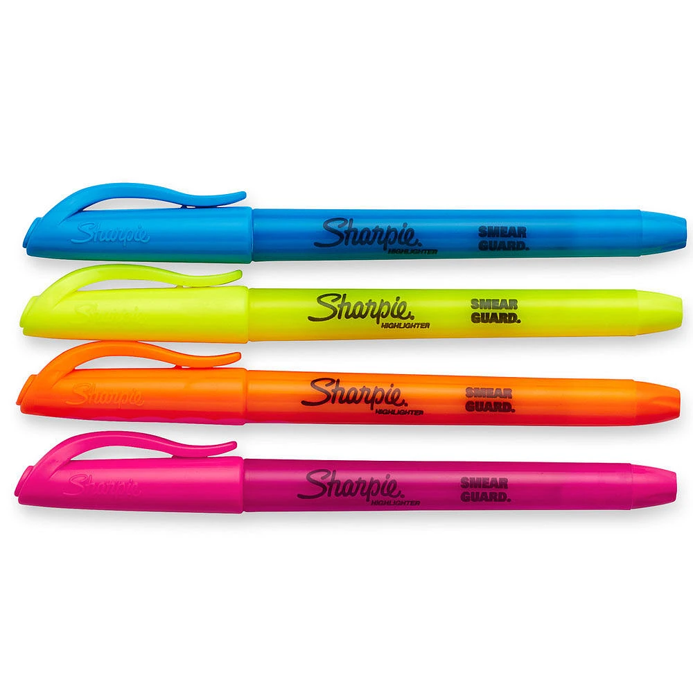 Sharpie Pocket Highlighters, Narrow Chisel Tip, Assorted Colours, 4 Count