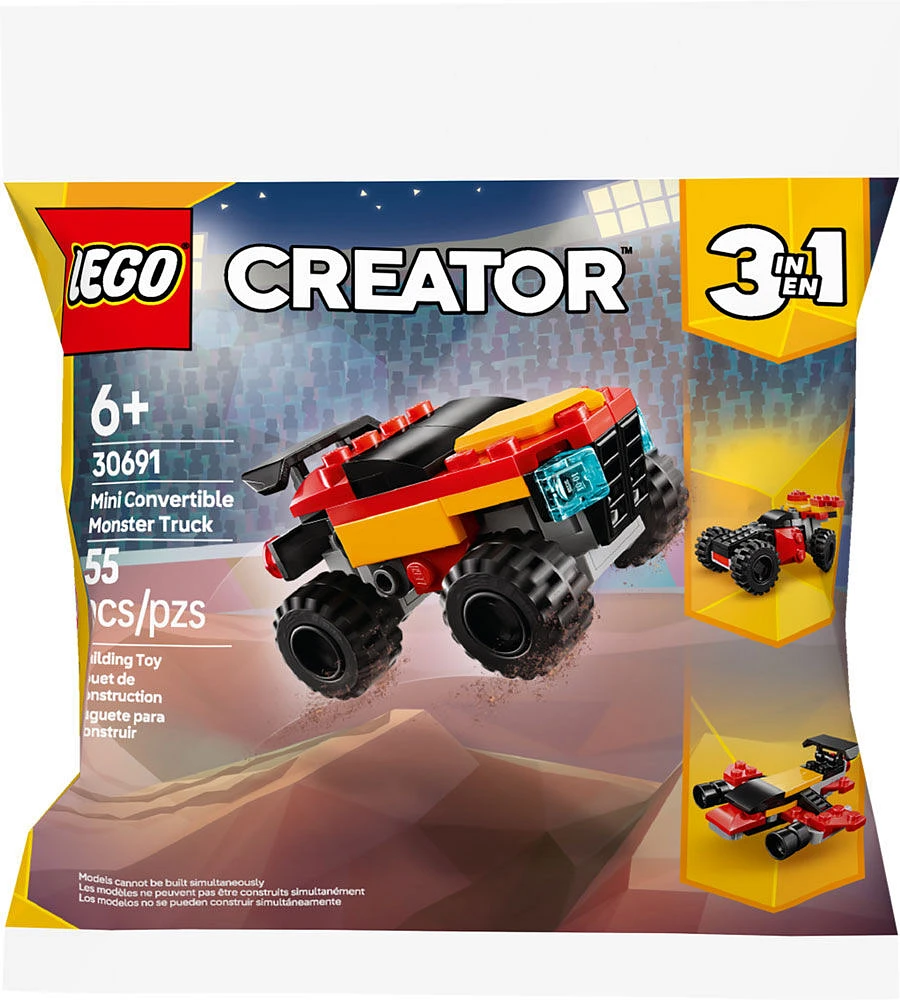 LEGO Creator 3 in 1 Mini Convertible Monster Truck Toy - Transforms from Monster Truck to Race Car to Airplane - 30691