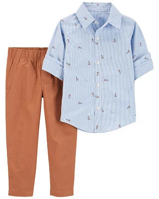 Carter's Two Piece Button Front Shirt And Pant Set Blue