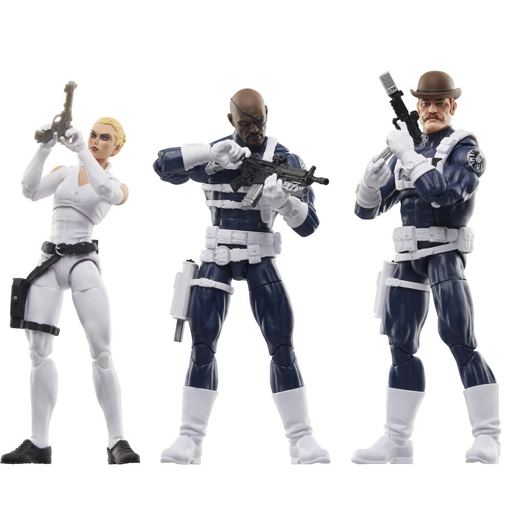 Marvel Legends Series S.H.I.E.L.D. Nick Fury Jr., Sharon Carter, and Dum Dum Dugan Action Figures