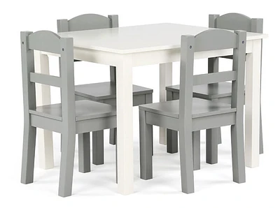 Kids Wood Table & 4 Chairs, White/Grey