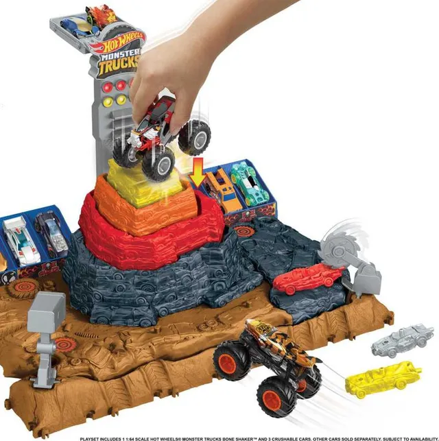 Hot Wheels Monster Trucks Blast Station Playset with 1:64 Scale Demo Derby  Toy Truck & 3 Crushable Cars