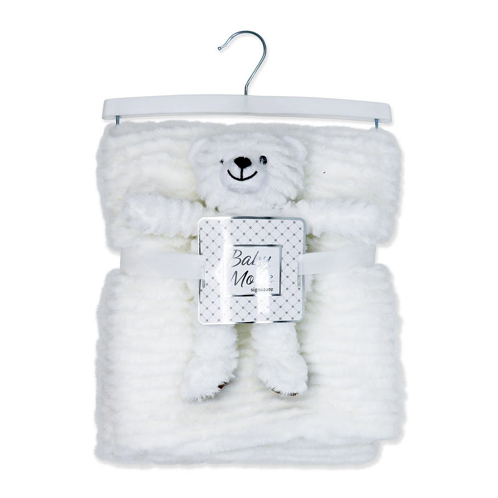 Baby Mode Signature Ridged Plush Toy with Blanket: White Bear