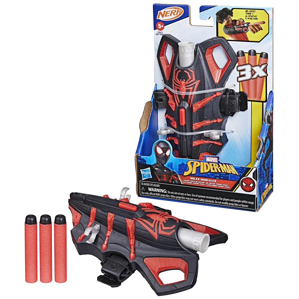 Marvel NERF Spider-Man Miles Morales Blaster Thwip-Tech, jouet de déguisement