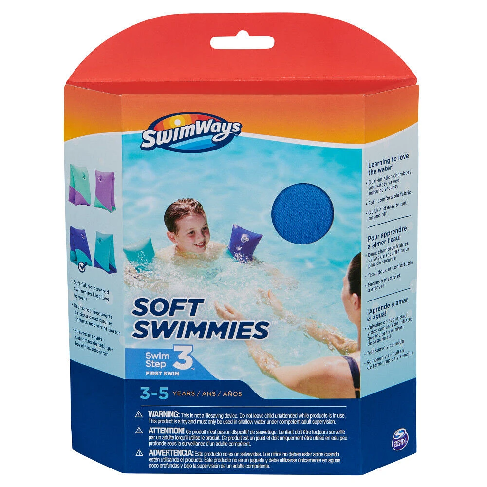 Swimways Soft Swimmies Toddler Floaties, Learn-to-Swim Inflatable Pool Floats and Arm Floaties, Swimming Pool Accessories, Blue