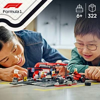 LEGO City L'arrêt au stand et les mécaniciens de F1 avec la voiture Ferrari, modèle de véhicule de course 60443