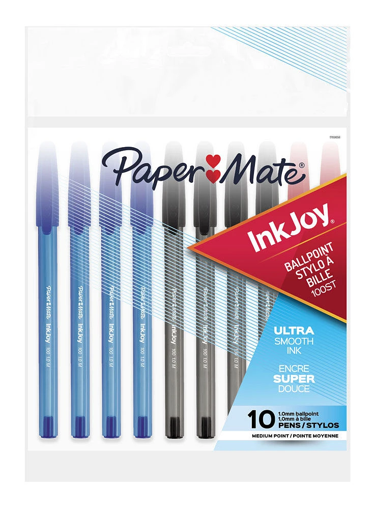 Paper Mate InkJoy 100ST Ballpoint Pens, Medium Point (1.0 mm), Assorted Colours, 10 Count