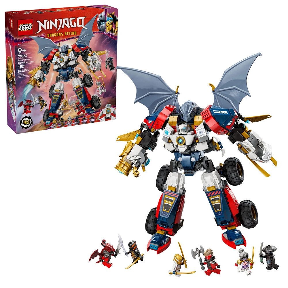 LEGO NINJAGO Le robot ultracombiné de Zane, jouet, ensemble de construction 4-en-1 avec une voiture, un avion et un dragon 71834