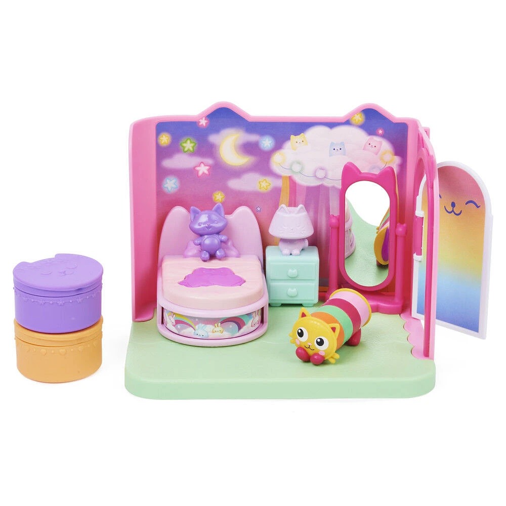 DreamWorks, Gabby's Dollhouse, Sweet Dreams Bedroom avec figurine Pillow Cat et 3 accessoires, 3 meubles et 2 boîtes surprises