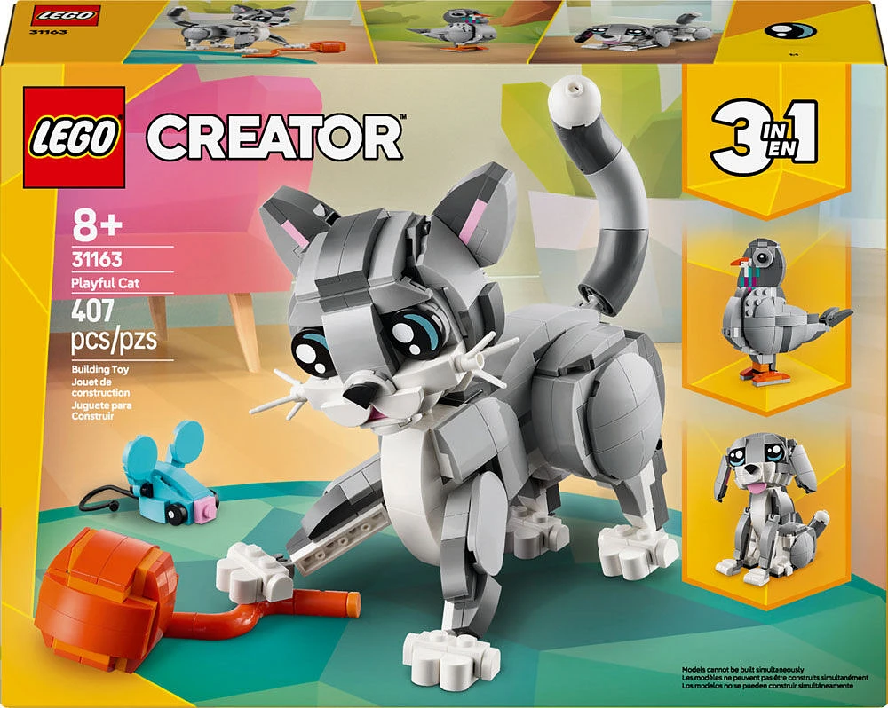 LEGO Creator 3 in 1 Playful Cat Toy - Building Toy with 3 Building Options, Cat, Dog, or Pigeon - 31163