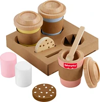 Fisher-Price Wooden Coffee To Go Set, Preschool Café Shop Playset, 15 Wood Pieces