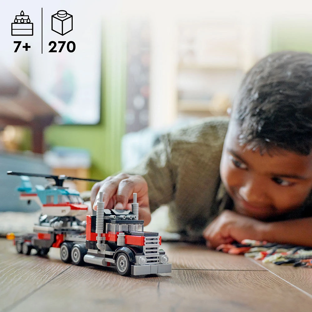 Jouet LEGO Creator Le camion à plateforme avec un hélicoptère 31146