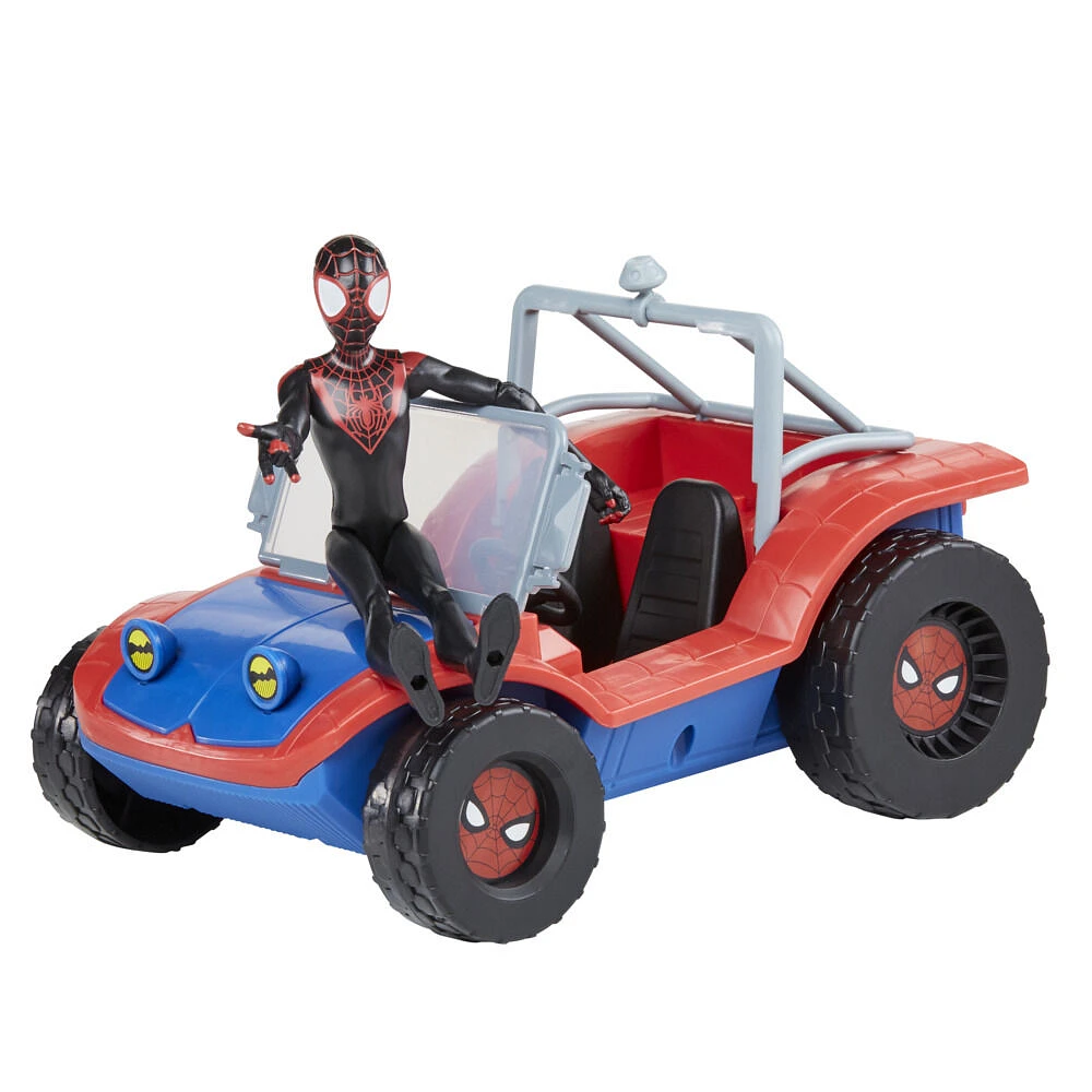 Marvel Spider-Man, Spider-Mobile, véhicule avec figurine Miles Morales à l'échelle de 15 cm, jouets Marvel pour enfants