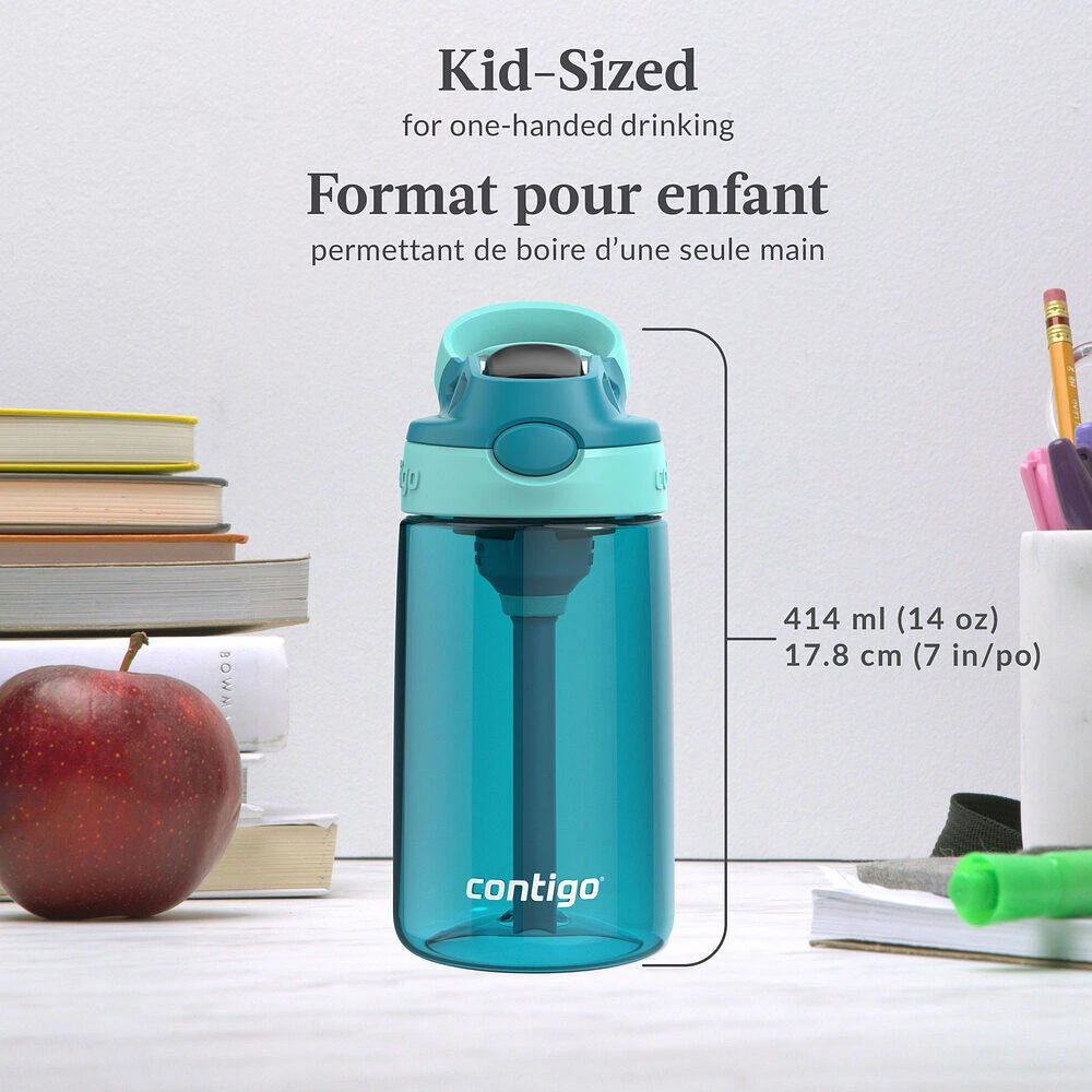 Contigo Aubrey Kids Leak-Proof Spill-Proof Water Bottle, Juniper Jade Vine, 14 oz