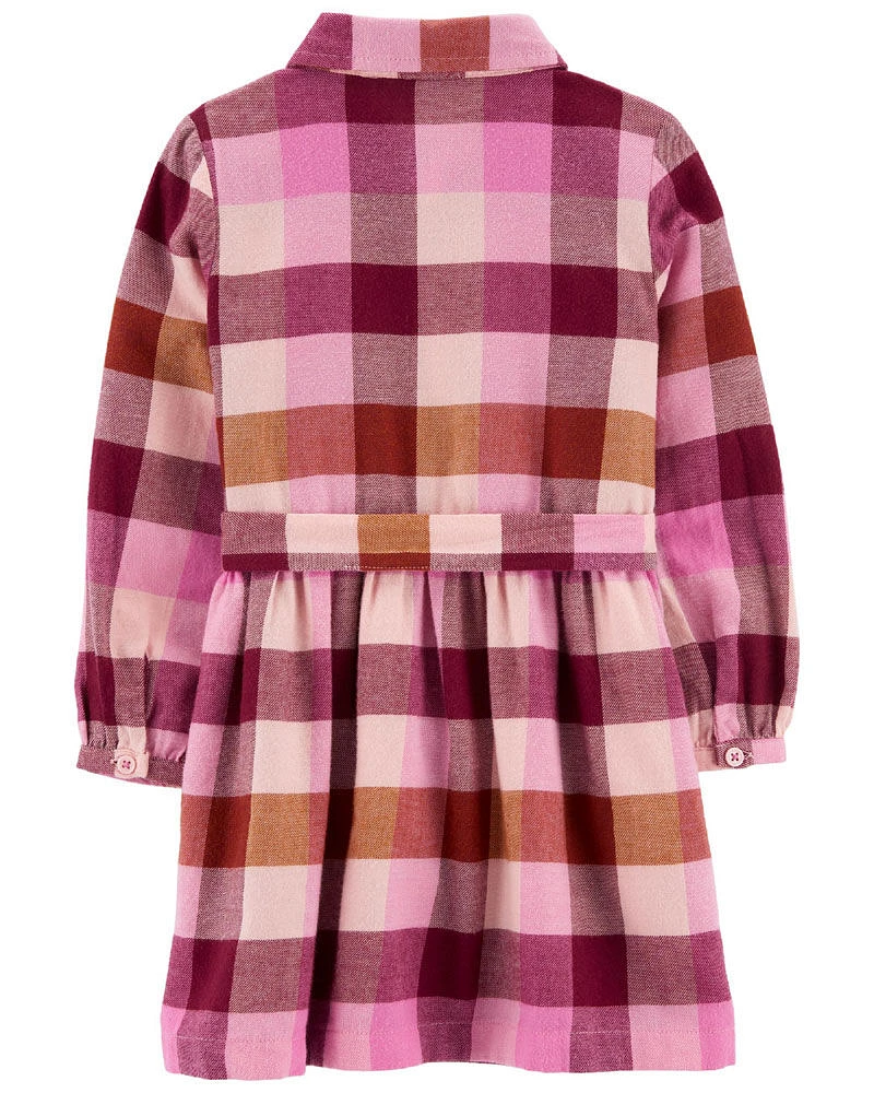 Robe chemise en flanelle de coton à motif écossais rose Carter’s 3T