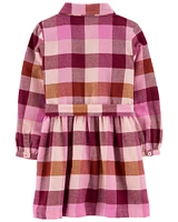 Robe chemise en flanelle de coton à motif écossais rose Carter’s 3T
