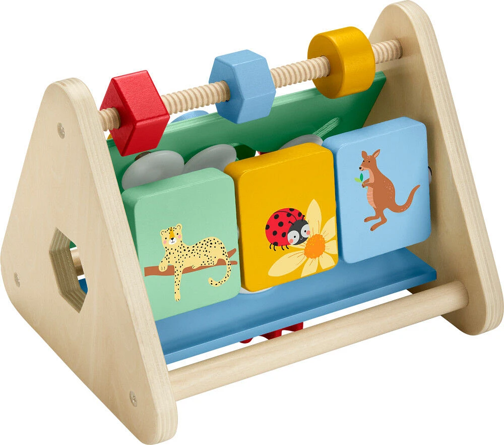 Fisher-Price Wooden Activity Triangle, 2-Sided Fine Motor Toy for Baby, 1 Wood Piece