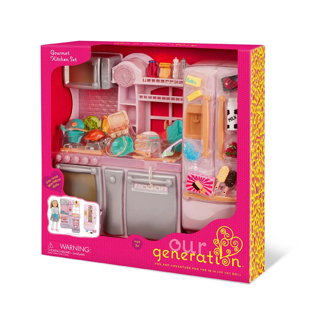 Our Generation Gourmet Kitchen Set Pink Home Kitchen & Play Food for 18-inch Dolls