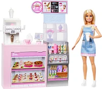 Barbie Coffee Shop Playset with Blonde Barista Doll, Working Coffee Maker & 1+ Accessories