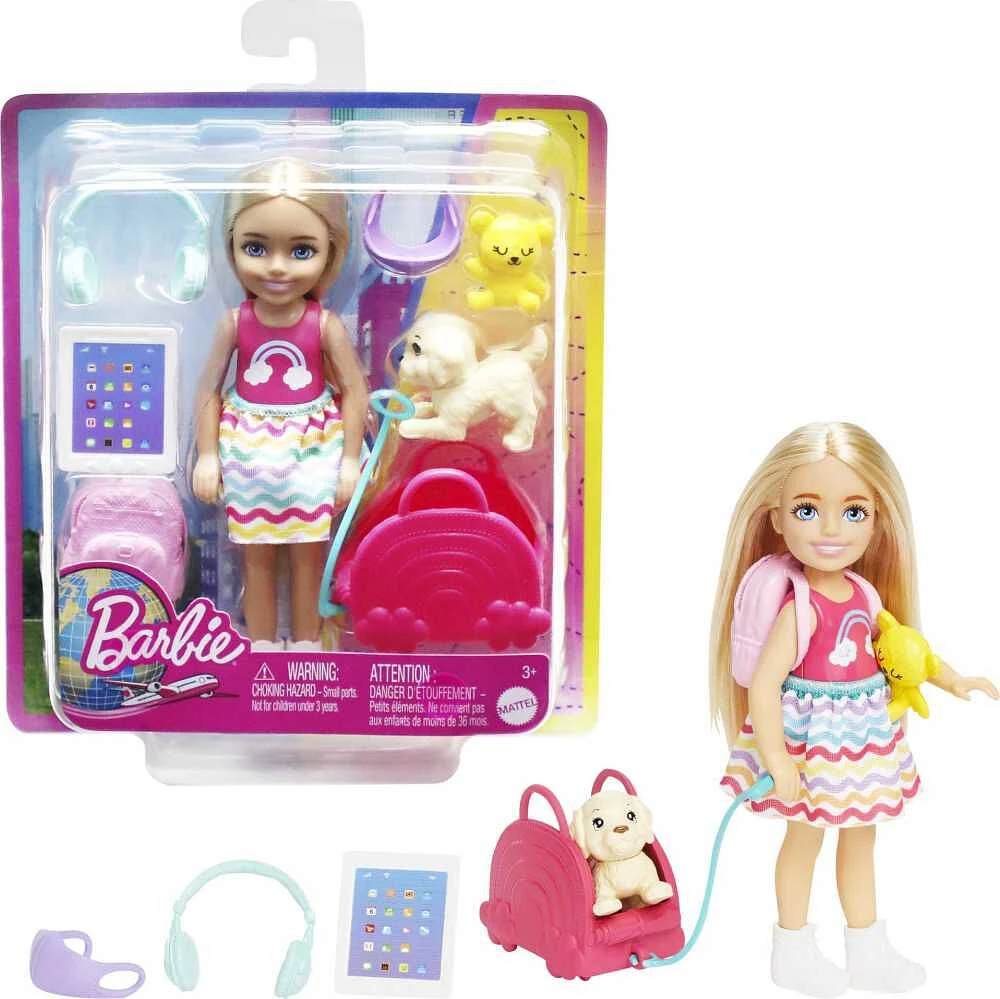 Barbie Chelsea Doll and Accessories, Small Doll Travel Set with Puppy and 6 Pieces