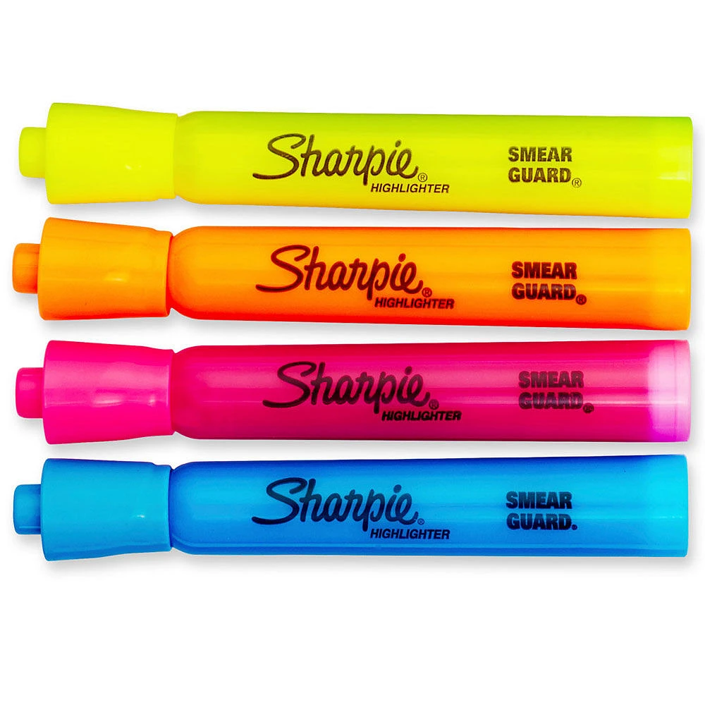 Sharpie Tank Highlighters, Chisel Tip, Assorted Colours, 4 Count