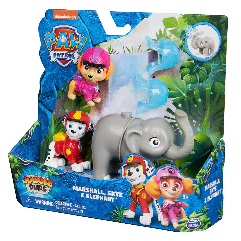 PAW Patrol Jungle Pups, Figurines articulées Marshall, Skye & Elephant avec lance-projectile